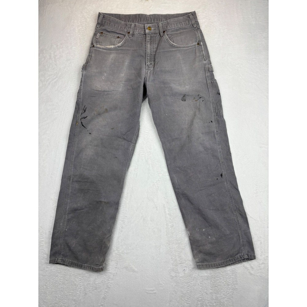 Carhartt‎ Mens 34x32 Grey Canvas Grungy Carpenter baggy Distressed Painter Pants